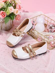 1 Pair Of Comfortable, All-Season, Versatile Square-Toe Mary Jane Flats - White - View 4