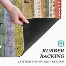 1 pieza Alfombra suave de cocina, Felpudo lavable antideslizante, Alfombra camino, Felpudo, Juego de alfombrillas de baño, sala de estar, lavandería, Alfombra de área, Decorativa apta para cocina, sala de estar, entrada, balcón, decoración del hogar, anti-suciedad, cafetería, bar, fiesta, regalo festivo, Alfombra de piso de dormitorio, Alfombra de baño, Decoración de habitación, Decoración de cocina, Diseño de reno en marco azul y blanco a rayas de fondo colorido