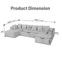 Modular U-Shaped Sectional Sofa,130-Inch 4-Seater Chaise Lounge With Reversible Design, Striped Corduroy Fabric In Gray – Customizable Living Room Or Bedroom Couch, Freely Configurable Layout. - 1 - View 11