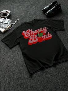 Cherry Bomb - Sweet - Retro - Men's Graphic T-Shirt, 100% Cotton, 220g - Black - View 2