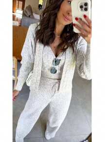 Simple Set Car High Heels Casual Cute Sexy Elegant Boho Knitting Knitted Daily - trắng - Xem 3