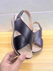 Women's Fashion Flat Sandals, Comfortable Beach Shoes, Casual Preppy Style Slip-On Sandals For Daily Wear, Spring/Summer