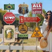 20.32cm X 20.32cm Vintage Metal Signage Plate, Retro Wall Decor, Engraved USA Shape Design, Suitable For Indoor/Outdoor, Farm, Restaurant, Garden, Bar, Cafe, Gym - Retro Neon-Style Design