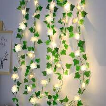 1 Peça Luz de Fada de Lírio do Vale LED, com Guirlanda de Folhas de Hera Verde, Decoração de Flor Artificial Romântica, Adequada para Uso Interno, Pendurar, Sala, Casa, Cozinha, Jardim, Parede, Varanda, Casamento, Festa, Decoração Doméstica Sazonal