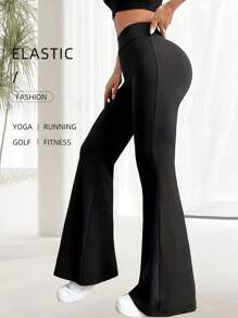 Pantalones casuales tipo leggings de cintura alta, pantalones deportivos de verano de pierna ancha para yoga, running y entrenamiento, con pernera acampanada, cintura elástica y elásticos, pantalones de trabajo elásticos