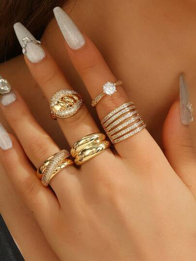 1pc European & American Design Geometric Rhinestone Ring, Minimalistic Style Open Ring, Elegant Luxury Quality