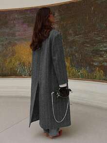 New Autumn/Winter Fashion Women Retro Elegant England Style Windbreaker Large Faux Wool Back Vent Long Overcoat - 深灰色 - 查看 11