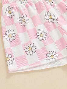 Toddler Girl Clothes 6M 12M 18M 24M 3T 4T Baby Girls Outfits Summer Floral Checkerboard Print Shirt+Shorts+Headband 3pcs Baby Clothing - 粉色 - 查看 7