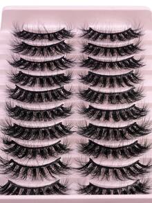 MAGEFY 10 对蓬松猫眼睫毛 6D 卷曲仿貂皮睫毛假睫毛看起来像延长睫毛浓密柔软卷曲假睫毛，戏剧性的凌乱貂皮睫毛纤长狐狸眼提升外观睫毛延长套装全睫毛条，延长和增加眼睛外角的体积美容化妆 - 濃密款 - 查看 5