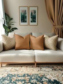 4 件装饰枕套，几何图案，100% 防过敏聚酯纤维靠垫套，复古亚麻材质，隐形拉链，可机洗，简约现代线条设计，拉链开合，家居装饰抱枕套，适用于沙发、客厅、卧室，无枕芯