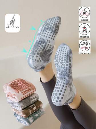 1 par de calcetines cortos de yoga, calcetines de yoga y pilates con efecto tie-dye, calcetines deportivos antideslizantes para mujeres, calcetines de yoga con bucle de toalla ocultos, calcetines de tobillo de fitness para todas las estaciones