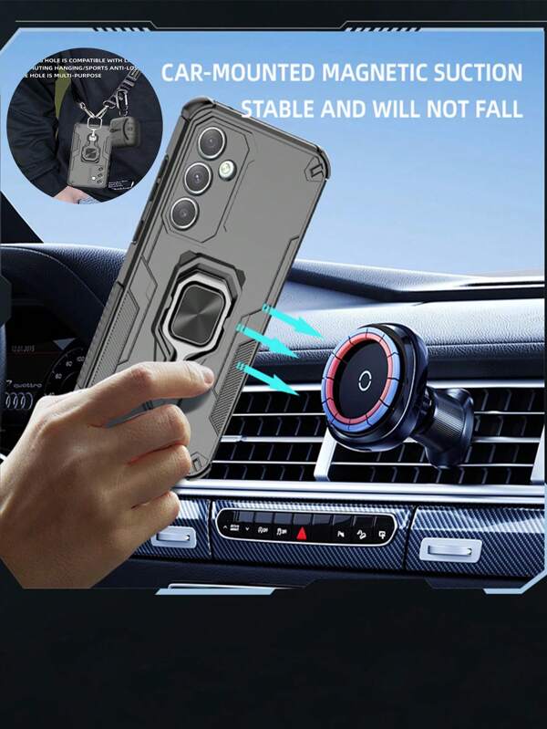1 Stück Handy-Hülle aus TPU Material mit Metallhalterung, kompatibel mit Schlüsselband, Auto Magnet-Aufnahme, Airbag Sturzsicherung, technischer Stil, geeignet für Männer und Frauen als Outdoor tragbare Diebstahlsicherung
