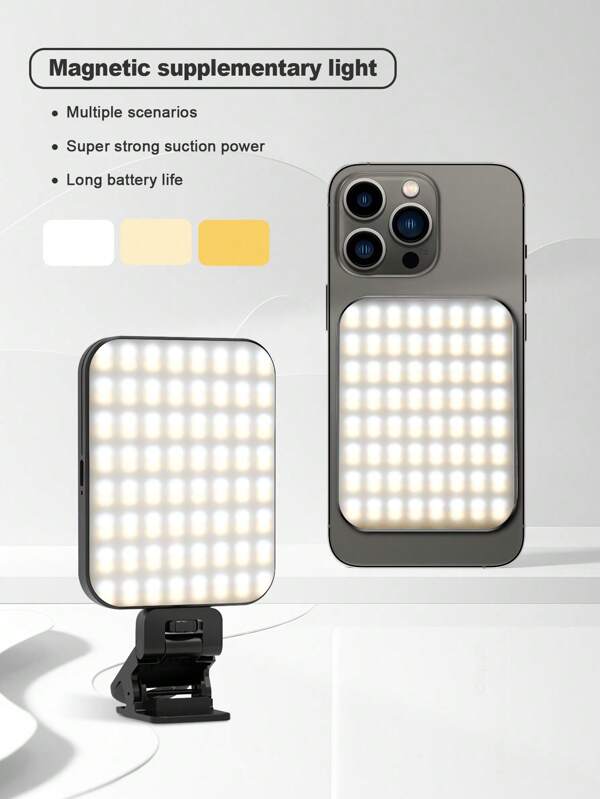 UEGOGO Portable Magnetic Square LED Light, 3 Color Modes, Handheld Fill Light, USB Charging Cable With Clip Universal For Mobile Phones, Laptops, For Selfie Vlog, Video Recording, Photography, Live Streaming Accessories, Multi-Functional Lighting, Laptop Lights