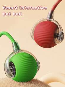 USB充电式互动猫玩具球，自动电动滚动球，适合作为狗狗/猫咪生日礼物，宠物咀嚼智能自动逗猫棒带尾巴，纯色智能系绳猫追逐球，互动猫玩具球，室内猫玩具，成猫玩具