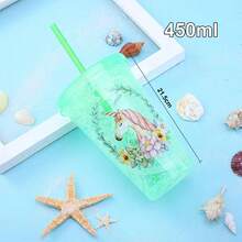 Taza de agua creativa, taza de paja de doble capa con luz, taza de hielo para estudiantes de verano, taza de plástico, taza de té de dibujos animados, adecuada para uso diario o como regalo, entrega de color aleatorio - 1 pieza enviada en color aleatorio - Ver 4