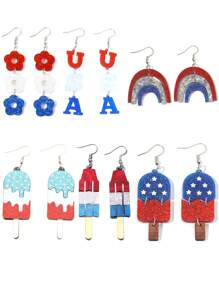1 par de pendientes casuales con gota de color bandera de EE. UU. y estrella de acrílico para mujeres y niñas, accesorios patrióticos para el Día de la Independencia