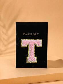 1pc A-Z Letter Travel Passport Holder, PU Material Map Pattern Passport Cover, Pink Color Passport Case, Business Travel Passport WalletFor Travel For Flight Lightweight - Black - View 16