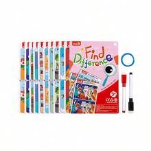 1 Peça de Jogo de Quebra-cabeça para Treinamento de Concentração Infantil para Encontrar as Diferenças, Cartas de Desenvolvimento de Inteligência, Pensamento Cerebral, Livro 123 Estágios com Caneta e Ferramenta de Escrita