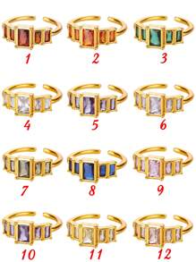 Inele vintage colorate din oțel inoxidabil cu zirconiu cubic, inel deschis anti-decolorare placat cu aur de 18K cu piatră pătrată pentru femei, accesorii pentru bijuterii de nuntă, cadouri de ziua de naștere pentru mama/cea mai bună prietenă