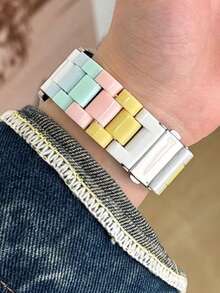 可爱糖果色亚克力表带，兼容三星 Galaxy Watch 7/6/5/4/5 Pro，女士夏季彩虹树脂手链，适用于 40/43/44/45/47 毫米表盘，20 毫米/22 毫米表带宽度 - 粉色 - 查看 6