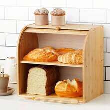 Bread Bin 2 Tiers Double Layer Box Slide Roll Top Food Storage Rack Home Kitchen - Multicolor - View 8