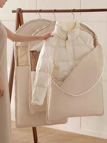 1pc Compressible Dust Cover For Down Jackets, Garment Storage Bag With Clear Viewing Window – Space Saving Hanging Garment Bag With Self Compression Zipper, Wardrobe Organizer, Closet Storage And Organization