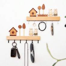 1 Set Simple And Cute Style Solid Wood Key Hook, Three-Dimensional Design Wall Cabinet Nail Free Hook For Wall Decoration