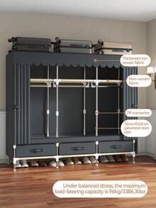 1pc Large Capacity Portable Wardrobe - Easy Assembly, Designed With Multiple Shelves And 3 Drawers, Separate Hanging Area, Storage Organizer Suitable For Home, Room, Apartment, Bedroom Closet Furniture - Multicolor - View 7