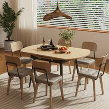 ChVans 55 Large Round Dining Table 4-8 Person, Extendable Dinner Kitchen Table Kitchen Dining Room, Office, Save Space - Khaki - View 7