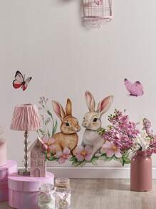 1 Set Cartoon Animal Wall Stickers, Rabbit, Floral, Cat Decals, For Children's Room, Living Room, Bedroom, Study