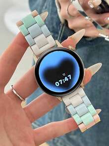 可爱糖果色亚克力表带，兼容三星 Galaxy Watch 7/6/5/4/5 Pro，女士夏季彩虹树脂手链，适用于 40/43/44/45/47 毫米表盘，20 毫米/22 毫米表带宽度 - 粉色 - 查看 3
