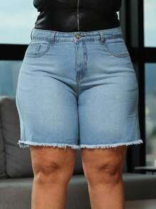 Bermuda Feminina Shorts Plus Size 100% Lavagem Moderna Tendencia Barra Desfiada Despojado Versátil