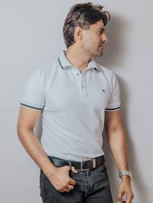 Playera Polo Hombre Casual Blanca Detalles Negros Manga Corta Algodón Suave Cómoda Ligera Oficina Formal Informales Elegante - Blanco - Ver 4