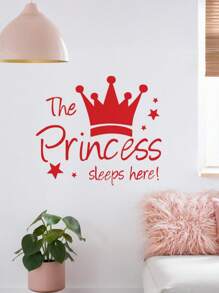 1pc Crown Wall Decals Princess Sleep Here Wall Stickers Little Crown Star Art Quotes Wall Decal Removable DIY Mural Art Words With Flower Quotes Vinyl Decal For Home Decorations, For Girls Bedroom Living Room Nursery Home Background Decoration, Rama Decoration Stickers Gifts Birthday Graduation