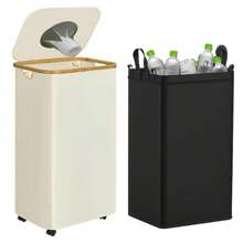 140 Liter High Capacity Recycling Bin (With Lid), Room Garbage Can, Kitchen Trash Can, 37 Gallon Collapsible Indoor Trash Can (With 2 Reusable Trash Bags), Indoor Bottle Recycling Bin, Used For Collecting Glass, Paper, Plastic And Metal Bottles