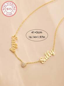 Collana con pendente a forma di cuore in argento 925 con due nomi in inglese e zirconi, in stile vintage, casual, carino, minimalista, personalizzata in modo unico e semplice. Regalo ideale per fidanzate, madri, famiglia, amici, per anniversari, compleanni, per vestirsi quotidianamente, per feste di laurea, festa della mamma, San Valentino, laurea, matrimonio, feste