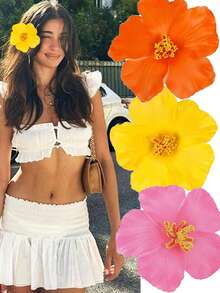 1/3 件多色女士大雪纺兰花波西米亚花朵发夹适用于新娘婚礼配饰发夹发夹配饰 - 彩色 - 查看 22