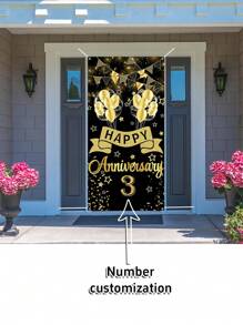 1pc Customizable Anniversary Number Anniversary Happy Photography Background Cloth, Wedding Anniversary Party Decor, Black & Gold Background