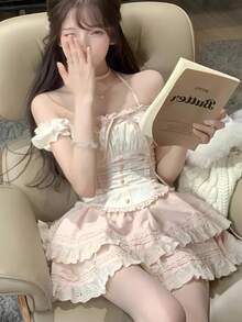 1 件公主风格女孩两件套，包括泡泡裙、甜美和辣味极简主义性感蛋糕裙、洛丽塔时尚、夏季服装万圣节 - 彩色 - 查看 5