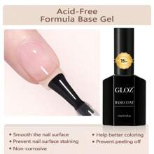 GLOZ 15ML Gel Polish Gel No Wipe Base Coat, For Gel Nail Polish Soak Off LED Nail Lamp Gel Base Coat Upgraded Formula Long-Lasting DIY Home And Nail Salon