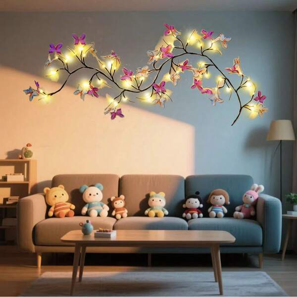 Butterfly, Branches And Vines, Colorful Lights, Flashing Lights, String Lights, Room, Bedroom, Decoration, Styling Lights