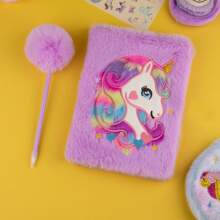 2 pièces Set de cahiers, cahier de bande dessinée mignon A5 et stylo à pompon, set de papeterie. Tie & dye moelleux, chaque cahier unique. Convient comme prix, cadeau, fournitures scolaires de planificateur, rentrée scolaire
