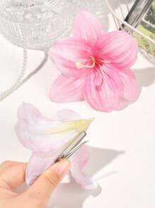 2 piezas Clips de pelo con forma de flor de lirio rosa de estilo bohemio, elegantes y dulces, decorativos para la playa, vacaciones y el mar, pasadores de pelo, accesorios escolares, pasadores de pelo rosa