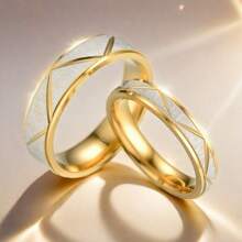 Conjunto de 2 anéis de casal banhados a ouro 18K, design para festa, casamento, joias da moda, faixa de aço inoxidável