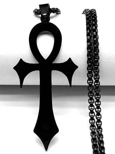哥特埃及十字架 Ankh 生命之钥项链 不锈钢黑色护身符宗教项链