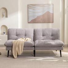 Boucle Futon Sofa Bed Couch, 72" Comfy Loveseat Sleeper Sofas, Futon Couch With Adjustable Backrest, Splitback Small Couches For Living Room, Small Spaces, Apartment, Bedroom, Office, Grey - Grey - View 7