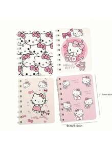 Sanrio 4pcs Sanrio Hello Kitty Spiral Notebooks - Thick & Cute Cartoon Theme Diaries/Journals For Daily Use, School & Office, Sanrio Stationery