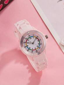 1pc Kids Macaron Color Arabic Numeral Dial Silicone Quartz Watch, Suitable As Birthday, Graduation Gift - one-size - View 4