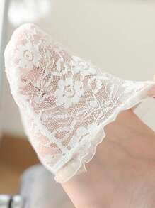 1 Pair/2 Pairs Women's Solid Color Lace Non-Slip Invisible Toe Socks, Suitable For Daily Wear