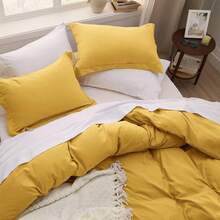 Sage Green Duvet Cover Queen Size - 3 Pieces Prewashed Extra Soft Bedding Set, Includes 1 Duvet Cover 90x90 Inches With Zipper Closure & 2 Pillow Shams, Comforter Not Included - 08 - 芥末黃(無被子) - 查看 8